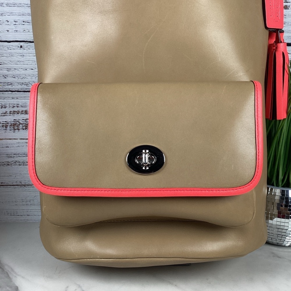 Coach Legacy Archive Rare Tan Coral Pink‎ Leather Hand Shoulder Bag Bucket Purse - Picture 5 of 9